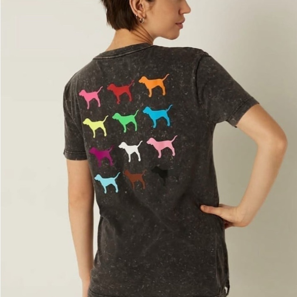 Pink Victoria's Secret Rare Rainbow Dog Dark Wash Tye-Dye Everyday Tee X-LARGE